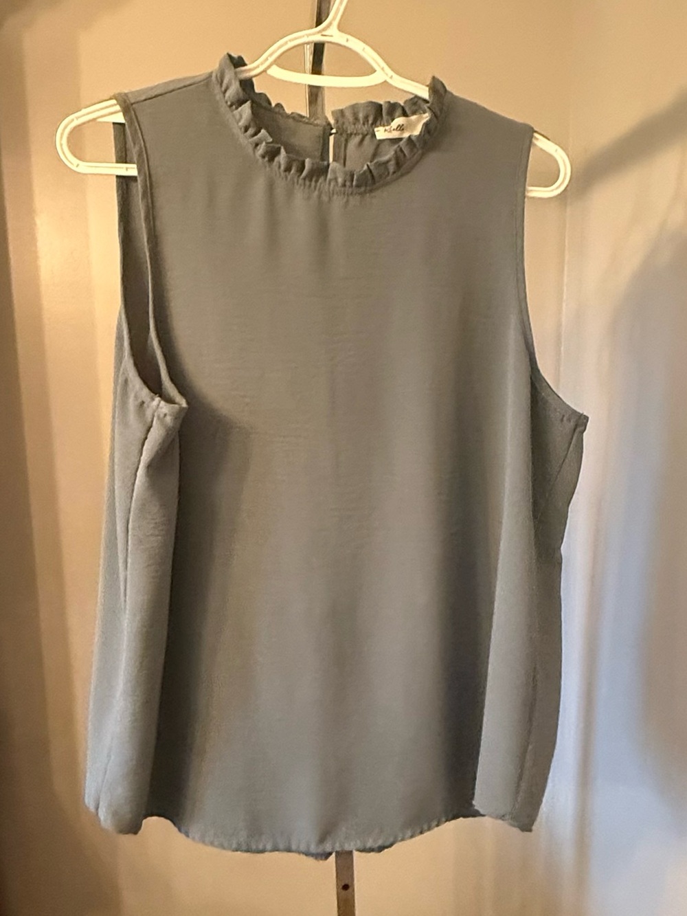 Ruffled Mock-Neck Sleeveless Camisole in Slate Blue